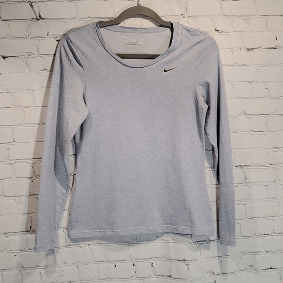 Nike Dri-FIT Women's Crew Running Top Long Sleeve Athletic Sports Tee Shirt Grey - Picture 1 of 6